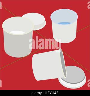 The set of gouache paints in the cans on red background Stock Vector