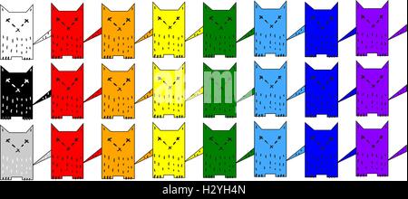 mosaic of cats, painted in the colors of the rainbow Stock Vector