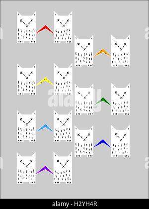 Pairs of the cats with tails colors of the rainbow. tails are touched Stock Vector