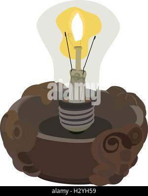 The bulb in the candlestick with a flame inside Stock Vector