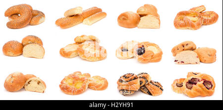 Collection of various types of breads, rolls and buns Stock Photo