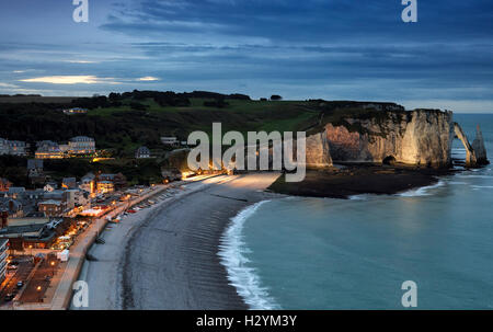 View of Cliffs and Beach at Etretat in the Evening Normandy France Stock Photo