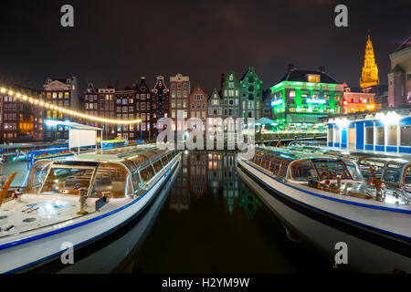 Night dancing houses at Amsterdam, Netherlands. Stock Photo