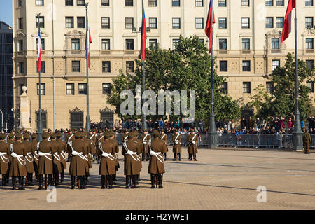 Carabineros parading as part of the changing of the guard ceremony at La Moneda in Santiago, Chile Stock Photo