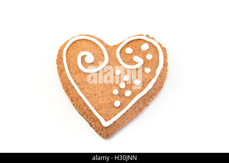 Gingerbread Cookie Heart Isolated on White. Stock Photo