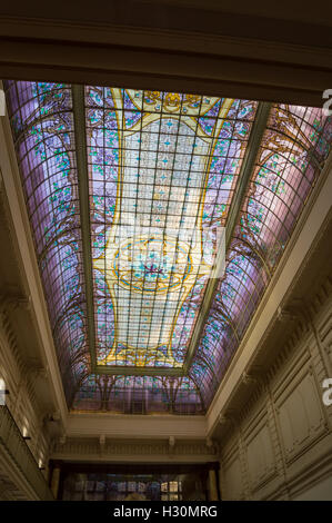 Art Nouveau stained glass canopy of Crédit Lyonnais by Jacques Gruber and  Charles Gauvillé, Nancy, Meurthe-et- Moselle, France Stock Photo