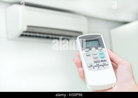 Setting air condition mode on. Stock Photo