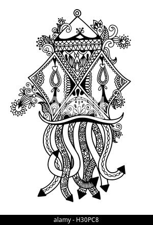 black and white sketch drawing of ornamental traditional hanging h30pc8