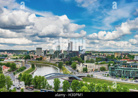 View over the river Neris to the New City Center (Naujamiestis) from Vilnius, Lithuania, Baltic States, Europe Stock Photo