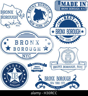 Set of generic stamps and signs of Bronx borough, New York City Stock Photo