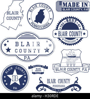 Set of generic stamps and signs of Blair county, Pennsylvania Stock Photo