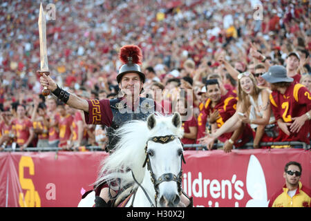 Los Angeles, CA, US, USA. 1st Oct, 2016. October 1, 2016: Traveller rides the sidelines as the Trojans score again in the game between the Arizona State Sun Devils and the USC Trojans, The Coliseum in Los Angeles, CA. Peter Joneleit/ Zuma Wire Service © Peter Joneleit/ZUMA Wire/Alamy Live News Stock Photo