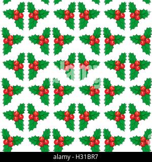 Vector cute Christmas and New year seamless mistletoe pattern card background Stock Vector