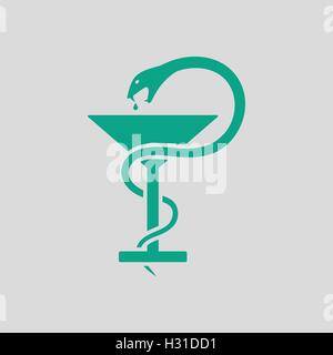 Medicine sign with snake and glass icon. Gray background with green. Vector illustration. Stock Vector