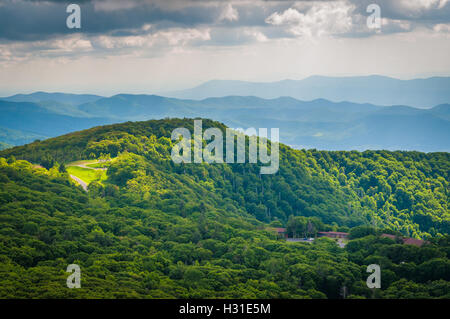 View of Skyland Resort and layers of the Blue Ridge Mountains, from Stony Man Mountain, in Shenandoah National Park, Virginia. Stock Photo