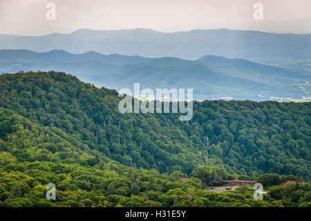 View of Skyland Resort and layers of the Blue Ridge Mountains from Skyline Drive, in Shenandoah National Park, Virginia. Stock Photo