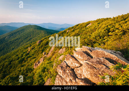 View of the Blue Ridge Mountains from the Pinnacle, along the Appalachian Trail in Shenandoah National Park, Virginia Stock Photo