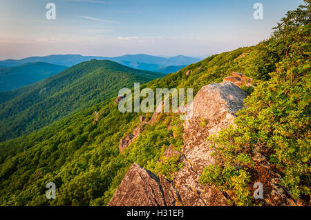 View of the Blue Ridge Mountains from the Pinnacle, along the Appalachian Trail in Shenandoah National Park, Virginia Stock Photo