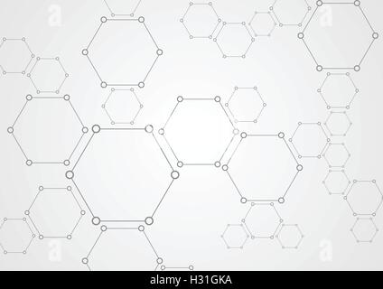 Molecular hexagons structure abstract tech background. Light grey vector medical design Stock Vector