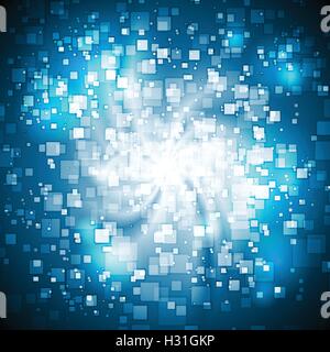 Abstract blue shiny tech background with swirl shape and squares. Vector design Stock Vector