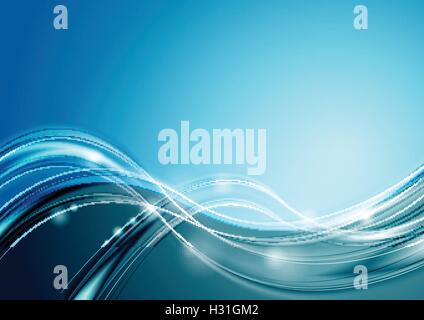 Abstract bright blue wavy elegant background. Vector soft waves design Stock Vector