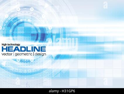 Blue hi-tech background with glowing stripes and HUD gears design. Vector illustration Stock Vector