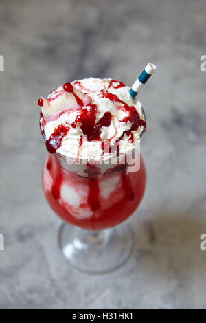 Vampire Ice Cream Floats With Cranberry Juice for Halloween Stock Photo