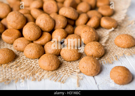 Homemade 'pepernoten' or 'kruidnoten', a Dutch delicacy for Dutch holiday 'Sinterklaas'. Stock Photo