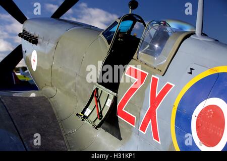 Spitfire at Dunkeswell airfield in Devon which appears in flying scenes  in the 2017 film Dunkirk, a British epic war film Stock Photo