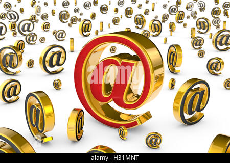 E-mail red & gold symbol. A lot of spam (email gray symbols). Isolated over white. Available in high-resolution and several size Stock Photo