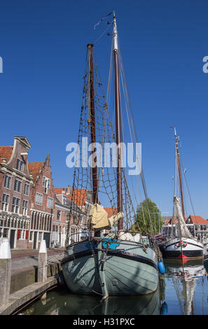Traditional sailing boat in the harbor of Hoorn, Holland Stock Photo