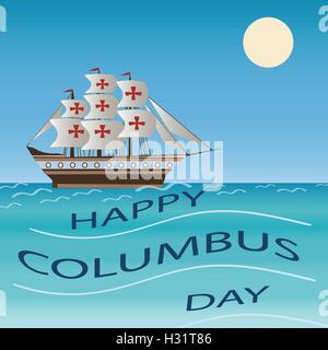 Happy Columbus Day Holiday Ship Vector Illustration. Stock Vector