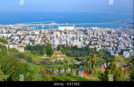 Overlooking Haifa, Israel from Mt Carmel Stock Photo