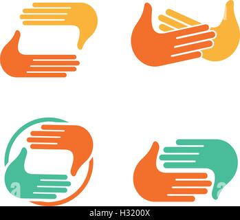 Isolated abstract clapping hands logo set. Give five logotype collection. Shaking hands sign. Greeting symbol. Positive friendly congratulating gesture icon.Photo shooting studio. Vector illustration. Stock Vector