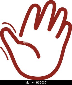Isolated brown color human palm contour logo on the white background. Waving hand outline logotype. Greeting sign. Hello symbol. Give five icon. Gesture vector illustration. Stock Vector