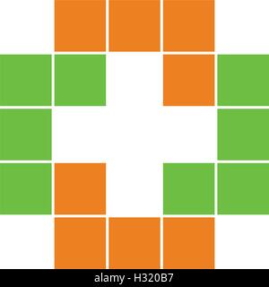 Colorful isolated mosaic cross logo. Tile element. Religious sign. Medical symbol. Hospital ambulance emblem. Doctor s office icon. Health care . Vector illustration. Stock Vector