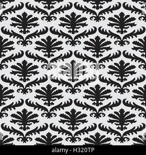 Vector damask seamless floral pattern black and white background. Elegant luxury texture for wallpapers, backgrounds and page fi Stock Vector