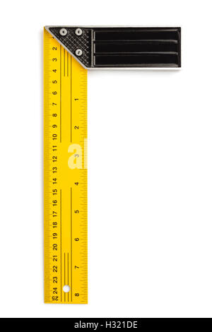 Yellow square ruler construction level wooden meter on chipboard Stock ...