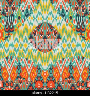 Patchwork ethnic bohemian arabesque pattern print. Seamless zigzag geometric ornament abstract background. Colorful tribal graph Stock Vector
