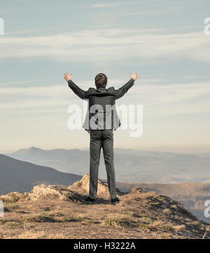 Businessman Standing On Rock Stock Photo - Alamy