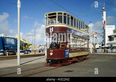 Blackpool's Bolton Tram No.66 Arriving at The Pleasure Beach Loop -1 Stock Photo