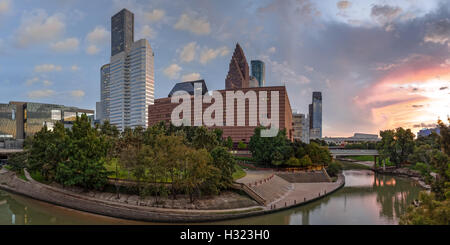 Panorama Of Downtown Houston Skyline Theater District - Houston Texas Stock Photo