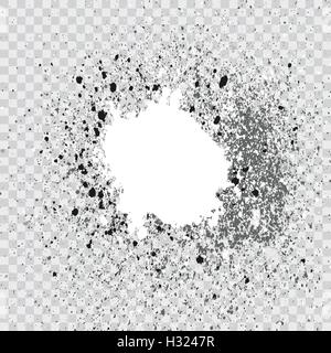 Silver explosion of paint splatter. Isolated on transparent gray background. White, gray glitter and sprinkles. Grainy abstract  Stock Vector