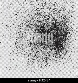 Grainy grunge abstract texture on transparent background. Vector splatter of calligraphy ink in black on gray background. Black  Stock Vector