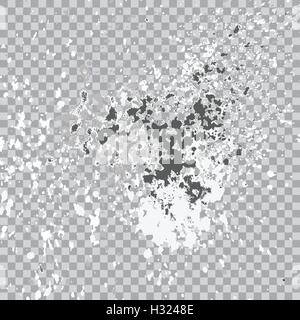Silver explosion of paint splatter. Isolated on transparent gray background. White, gray glitter and sprinkles. Grainy abstract  Stock Vector