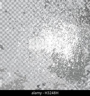 Silver explosion of paint splatter. Isolated on transparent gray background. White, gray glitter and sprinkles. Grainy abstract  Stock Vector