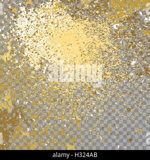 Illustration of confetti explosion effect isolated on transparent gray background. Space star explosion of paint splatter. Gold  Stock Vector