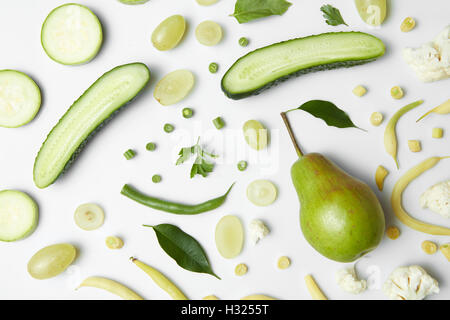 Useful green vegetables on a white background and healthy food Stock Photo