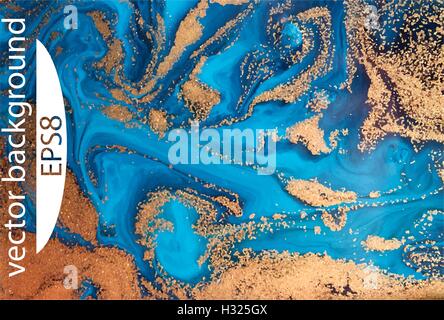 Blue marbling texture. Creative background with abstract oil painted waves, handmade surface. Liquid paint Stock Vector