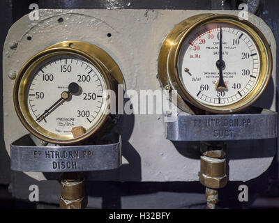 Pressure Dials on HMS Belfast Stock Photo